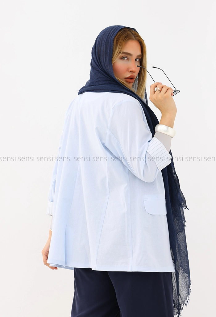 کت زنانه لینن آستین راه راه کد1006450